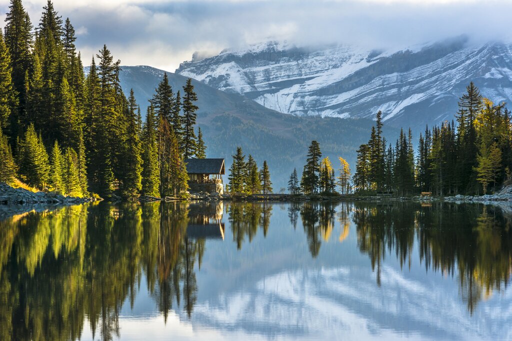 Trek 4.4 miles (7 km) to the picturesque Lake Agnes Tea House along Lake Louise, Banff National Park