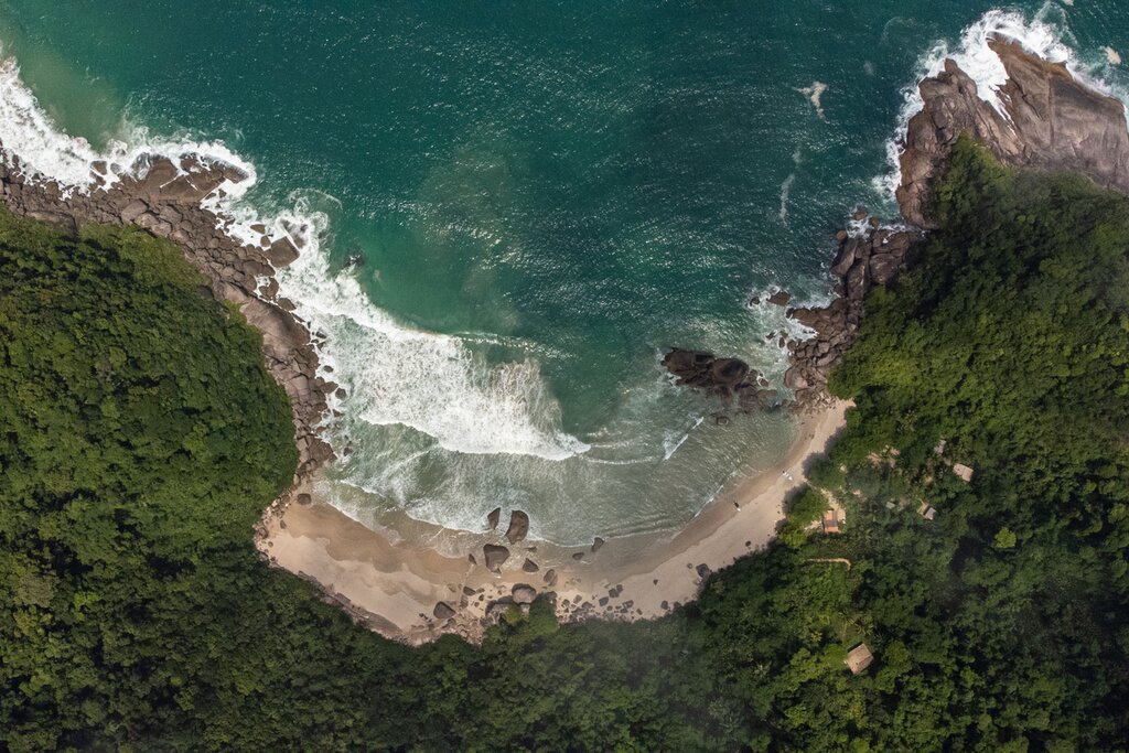 An aerial View of Sumaca Beach near Paraty