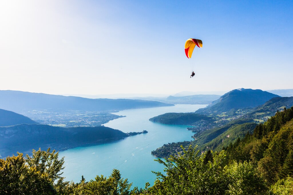 Paragliding over the lake of Annecy