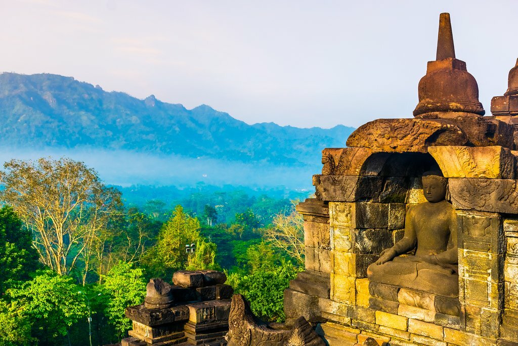 World's largest Buddhist temple, Borobudur Temple in Central Java, Indonesia