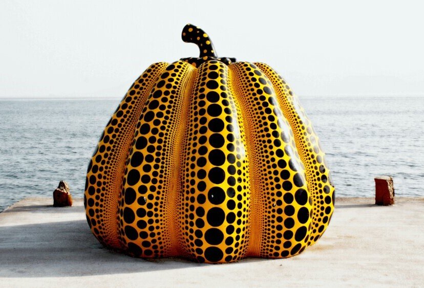 Yayoi Kusama's whimsical pumpkin sculpture on the island of Naoshima