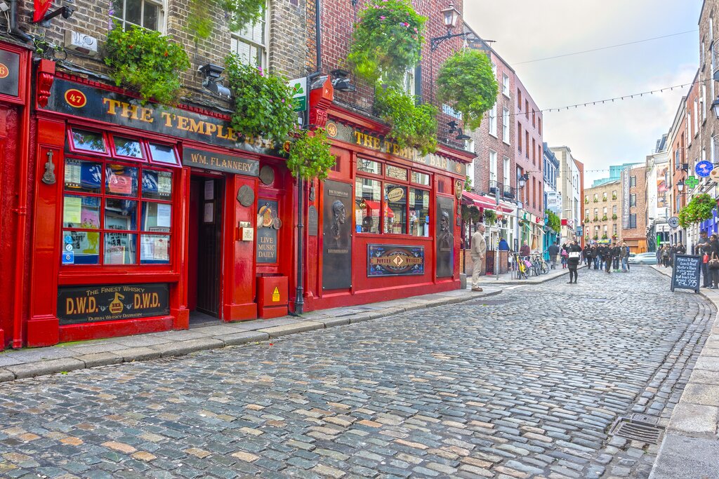 An old red pub in Dublin's Temple Bar 