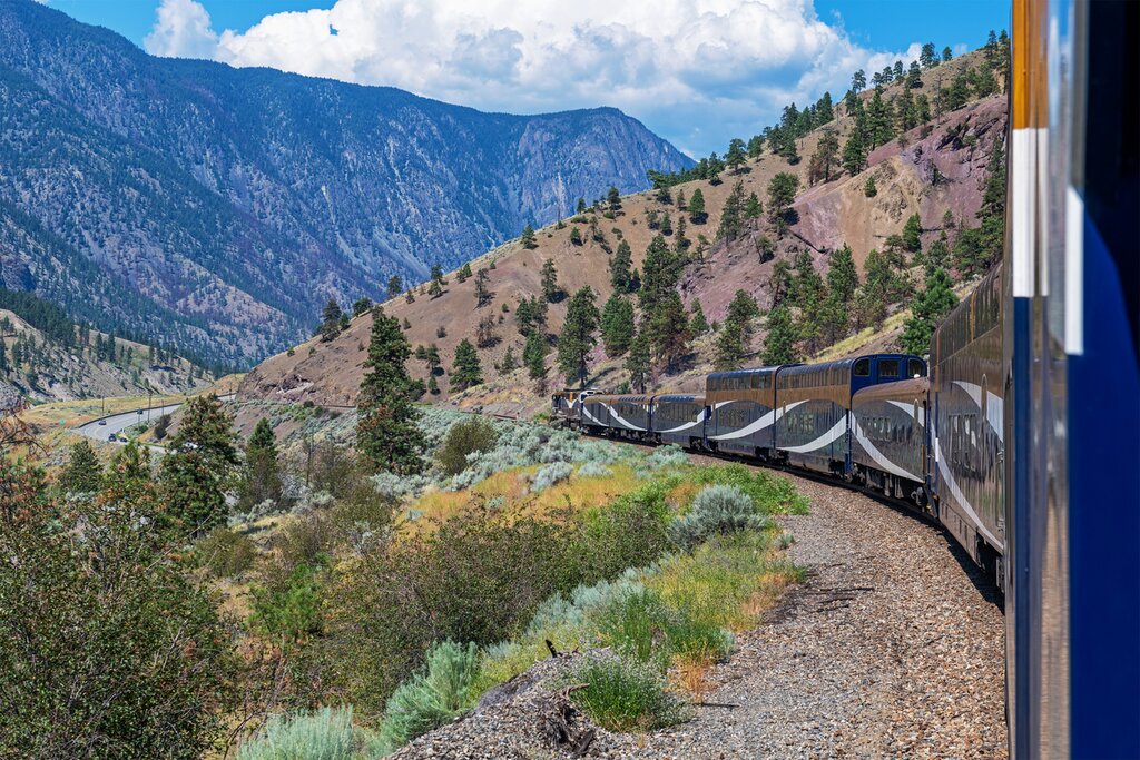 Traverse the lush Fraser Canyon on your overnight train journey from Vancouver to Jasper