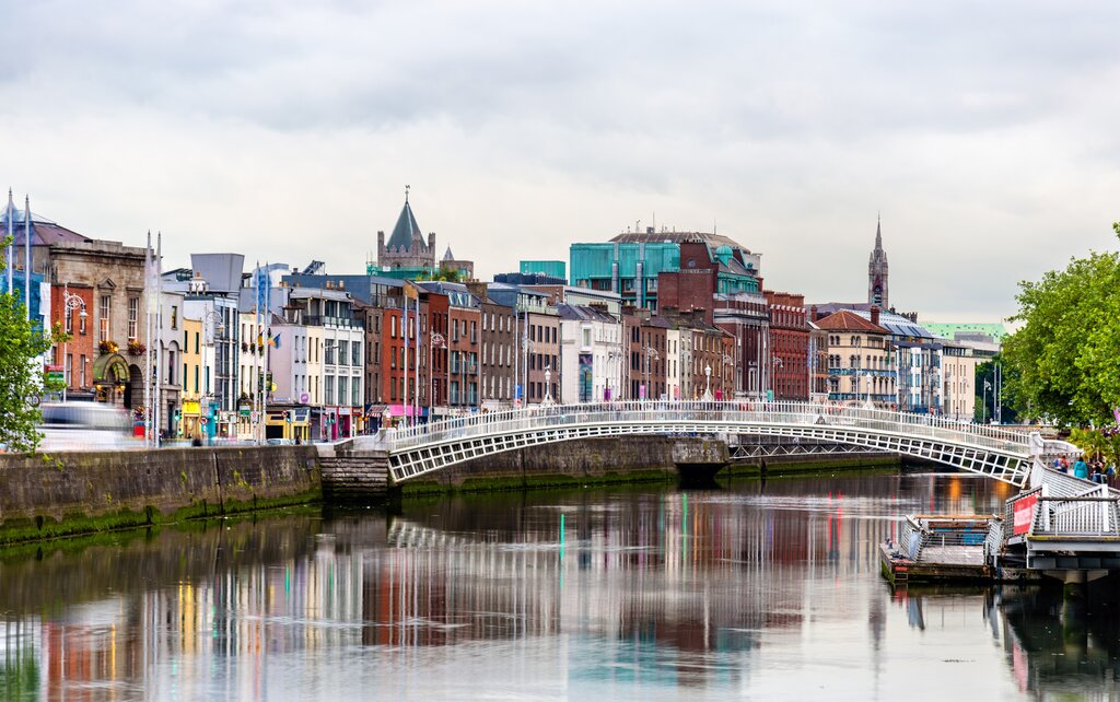 Stroll across the Liffey River on the Ha' Penny Bridge
