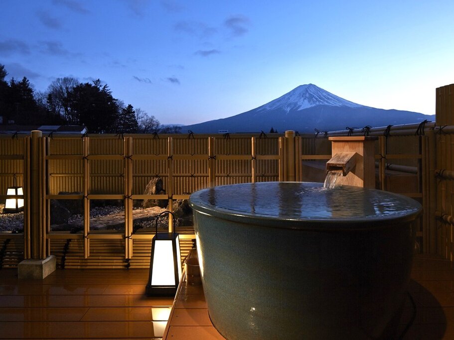 Soak in your own private hot tub with views of Mount Fuji (photo courtesy of Hotel Konansou)