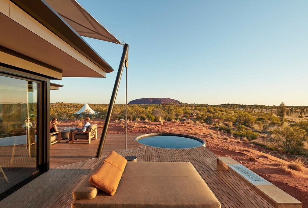 Fly to the remote Red Center for a luxury desert experience overlooking Uluru (photo courtesy of Longitude 131˚)