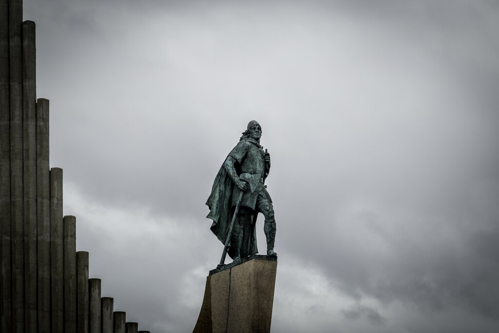 Iceland, Reykjavik - A statue of Leif Erikson outside the Hallgrimskirkja