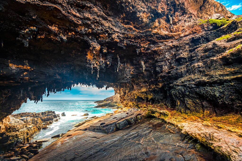 Australia, Kangaroo Island - Admirals Arch lookout with sleeping Sea Lions, Kangaroo Island, South Australia