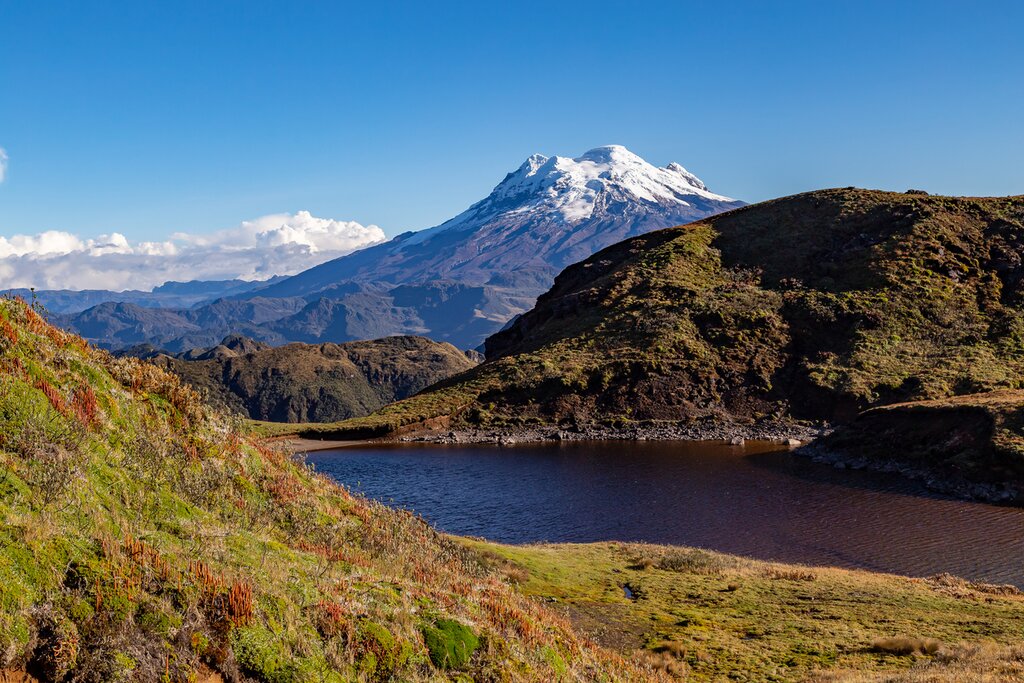 Lake in a mountainous valley in Papallacta, Ecuador