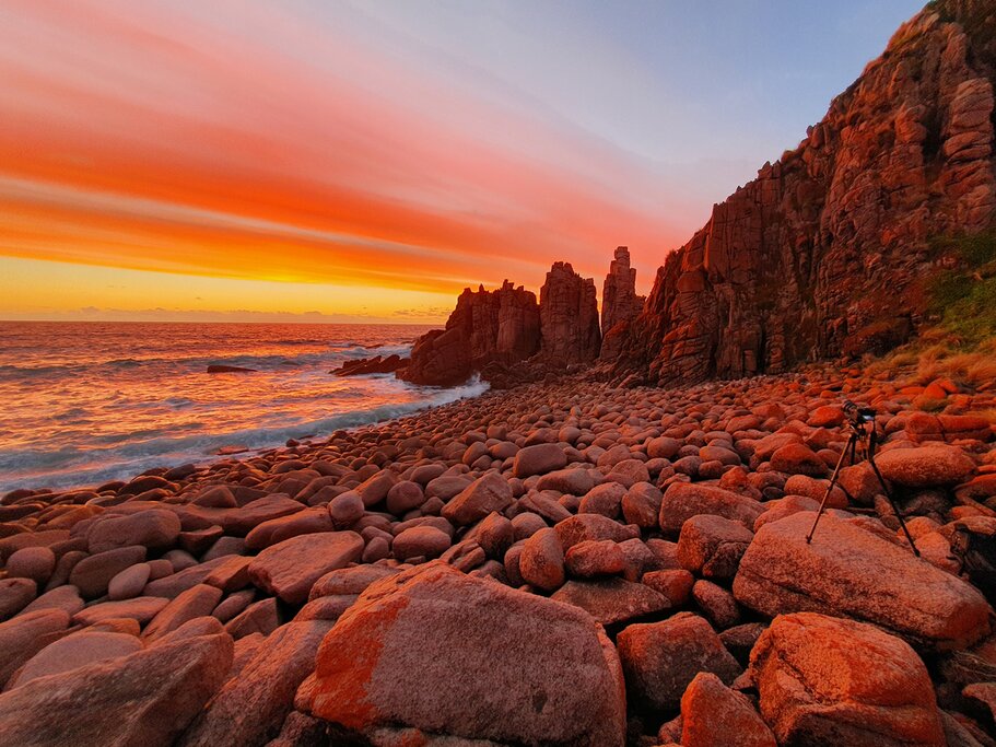 Australia, Phillip Island - The sun sets behind the Pinnacles of Phillip Island