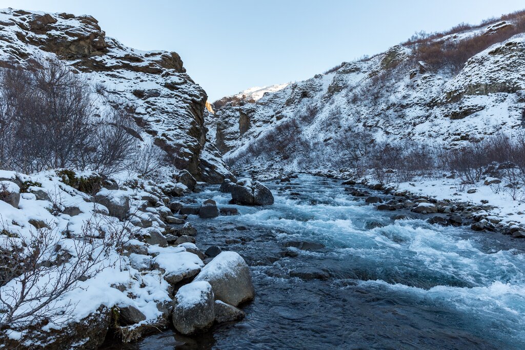 Iceland - Icey river streaming from the Glymur waterfalls