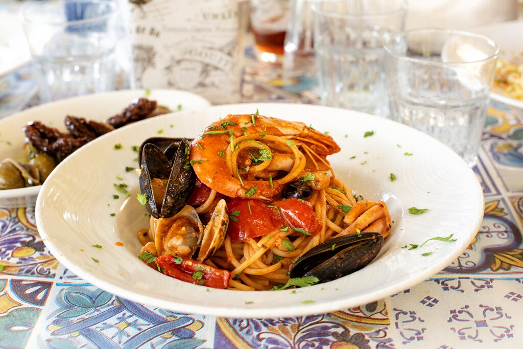 Spaghetti alla scoglio in southern Italy
