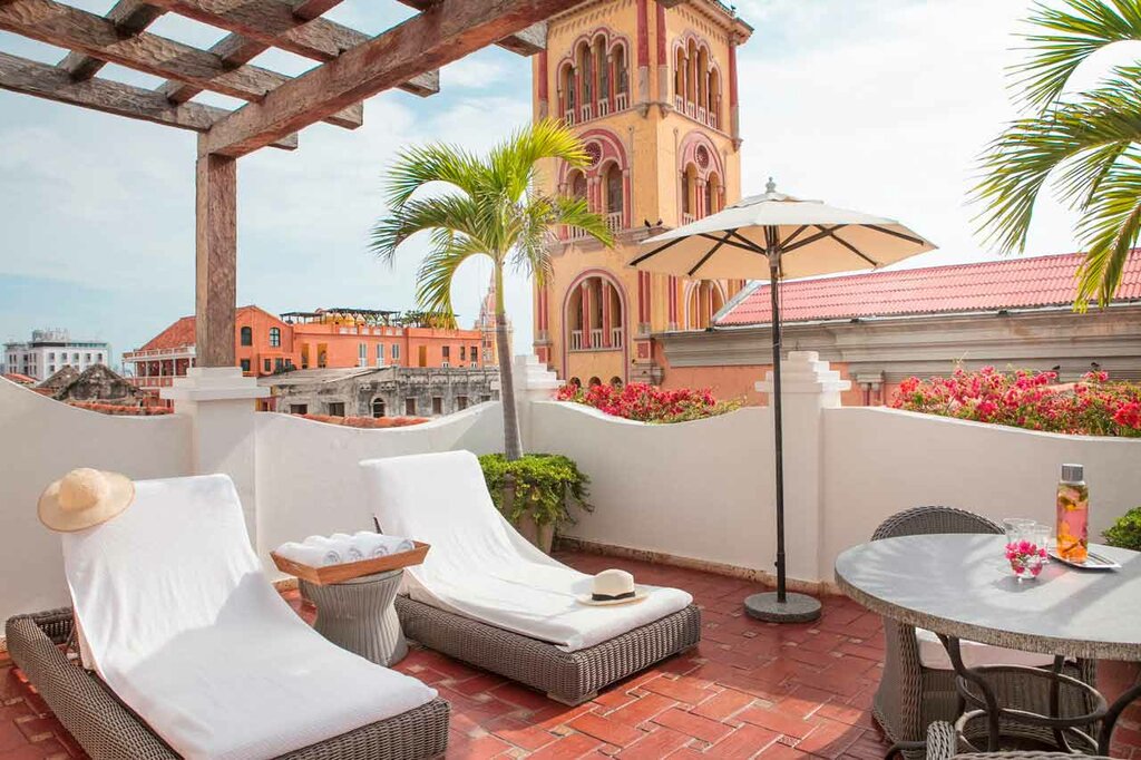 You'll have bird's-eye views over Cartagena and its famous sunsets from the rooftop at your 5-star hotel (photo courtesy of Casa San Agustín)