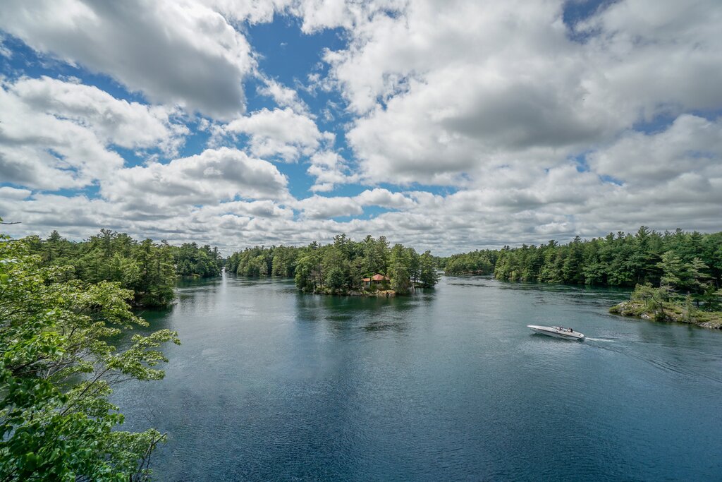 Aerial panoramic view of Thousand Islands National Park, Ontario