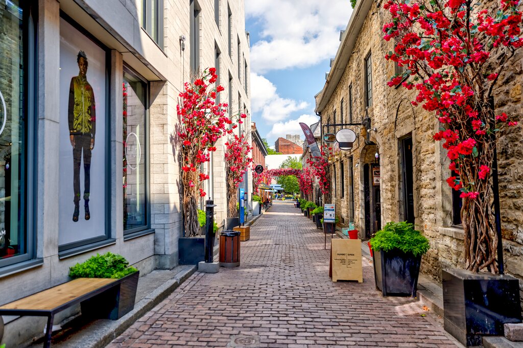 Ornately decorated alleyways in old town Montreal