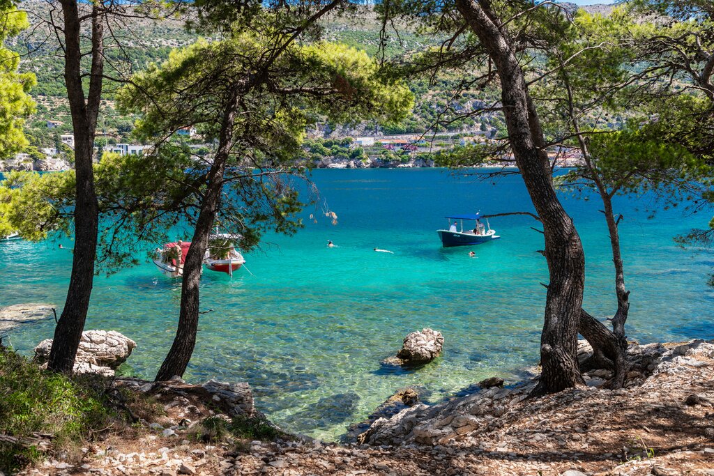 beautiful bay at the Dalmatian Coastal line close to Dubrovnik with crystal clear and turquoise waters