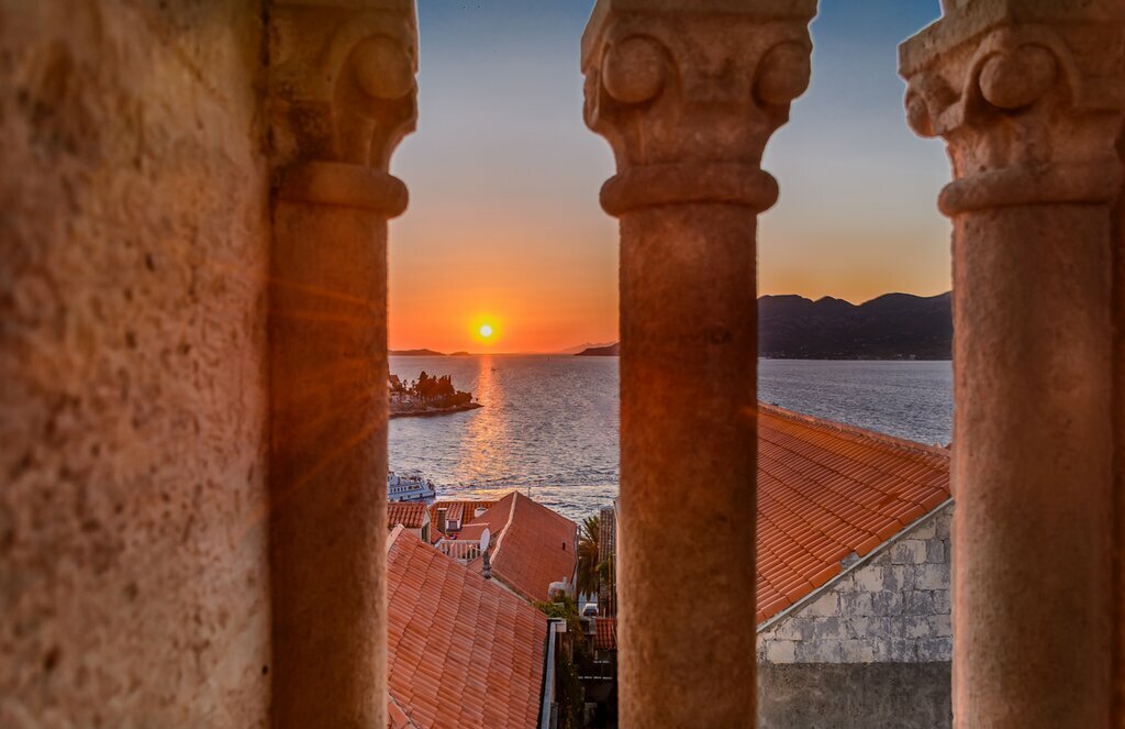 Catch a sunset over the Adriatic from the fortified Old Town of Korcula