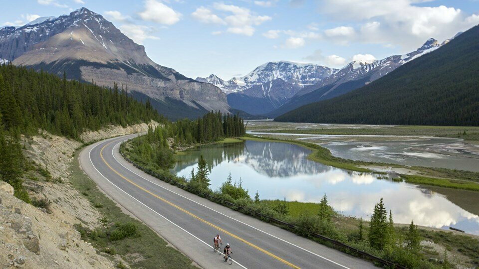 Follow the Icefield Parkway past mountains and glaciers