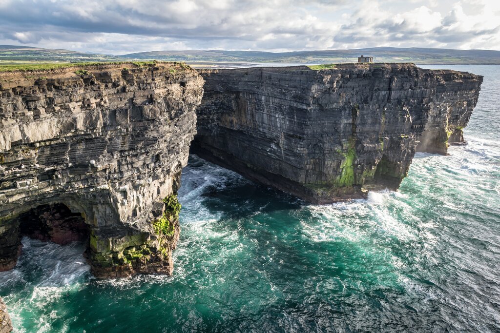 the sea cliffs at Downpatrick Head - view from the water