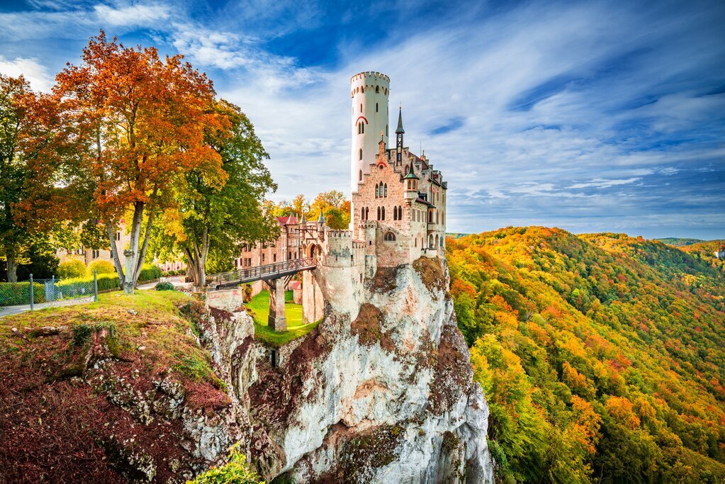 Wind through southern Germany's fairy-tale landmarks, like Schloss Lichtenstein