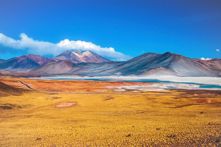 View of the Piedras Rojas volcanic salt lagoon
