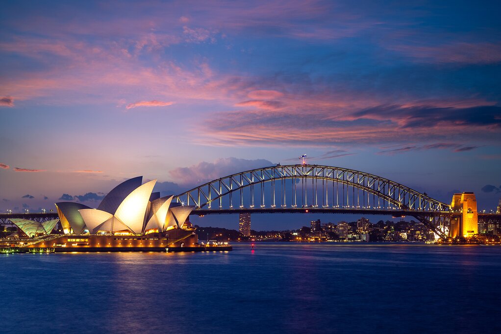 Sydney Opera House and Harbour Bridge at night