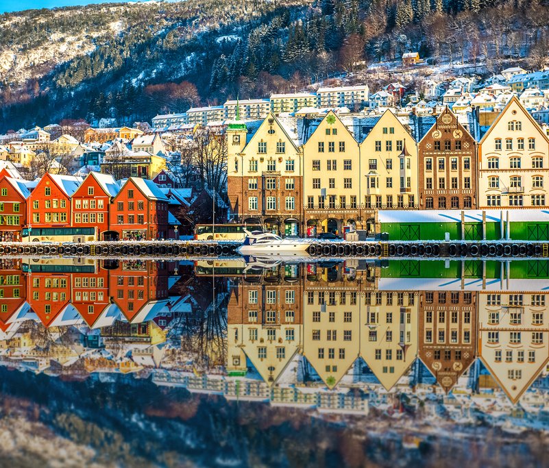 Bergen's colorful waterfront district of Bryggen.