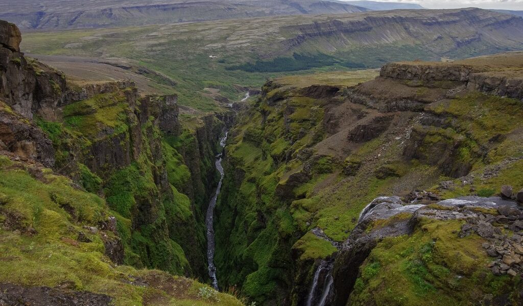 Scenic View To Canyon Of Glymur Waterfall - Highest Waterfall Of