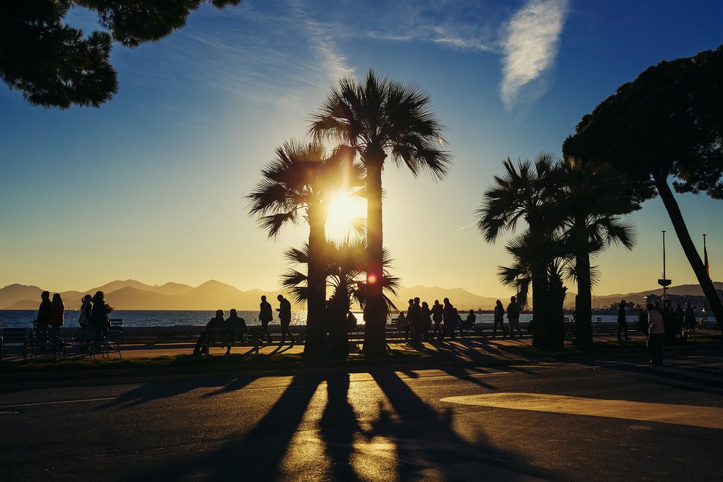 Sunset on the waterfront in Cannes