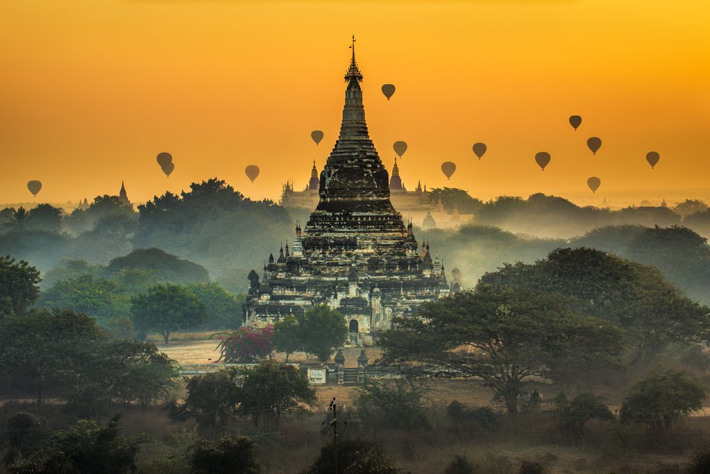 Hot air balloons above Bagan