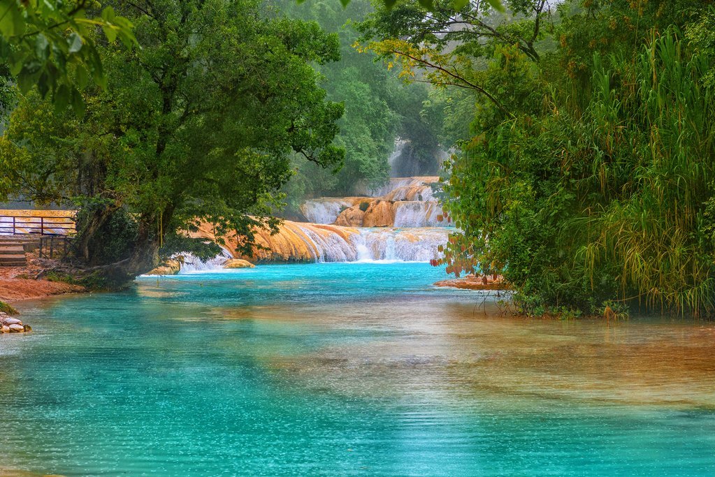 The stunning blue waters of Agua Azul