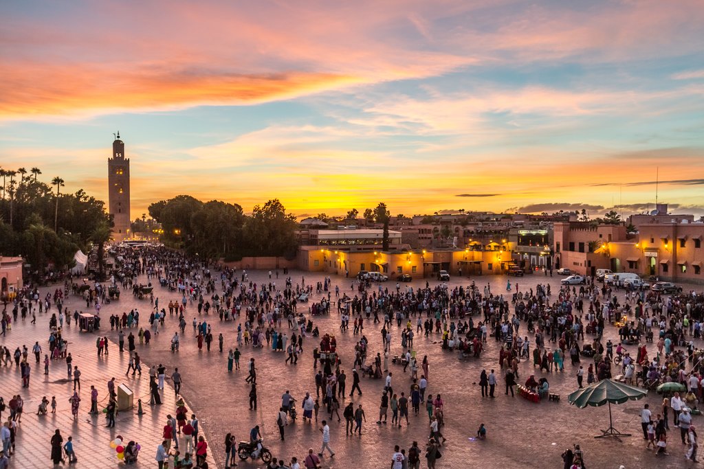 Sunset over Jemaa el-Fna Square, Marrakesh, Morocco