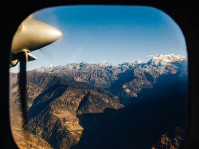 The Himalayas from a propeller plane, Nepal. Flight Kathmandu to Lukla.