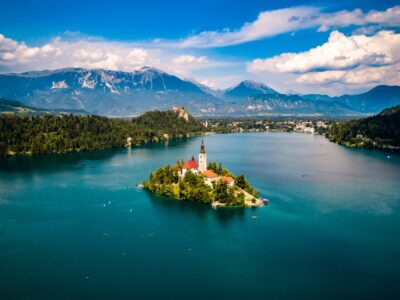 Slovenia - Aerial view resort Lake Bled.