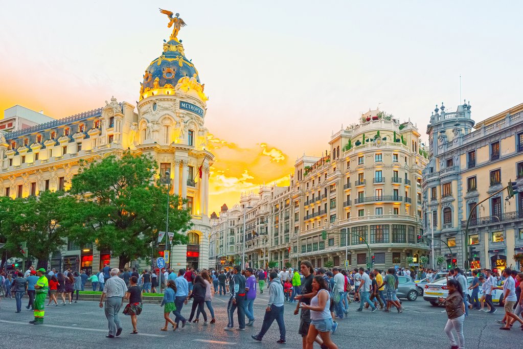 Gran Via at sunset