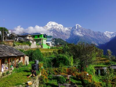 Ghandruk, Nepal - Oct 21, 2017. Mountain Village At Sunrise In G