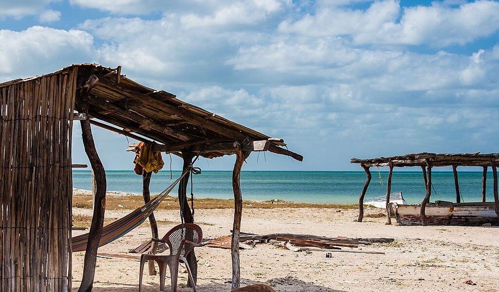 Traditional hammock beside the beach at Cabo de la Vela