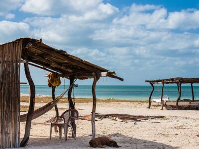Traditional hammock beside the beach at Cabo de la Vela