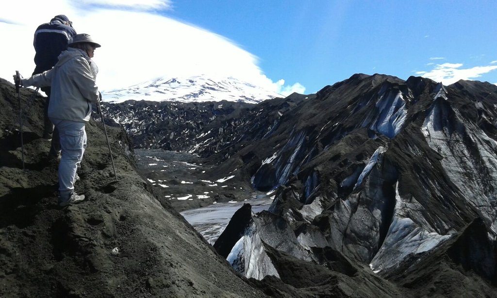 Covered with volcanic ash, the Pichillancahue Glacier looks like a scene from another planet