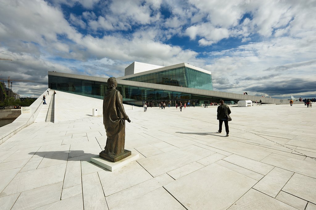 View to the modern National Oslo Opera House building in Oslo, Norway.