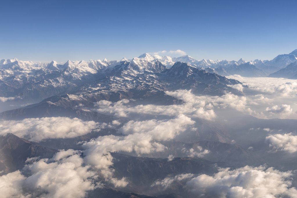 Mt. Everest, Lhotse, and Nuptse from above
