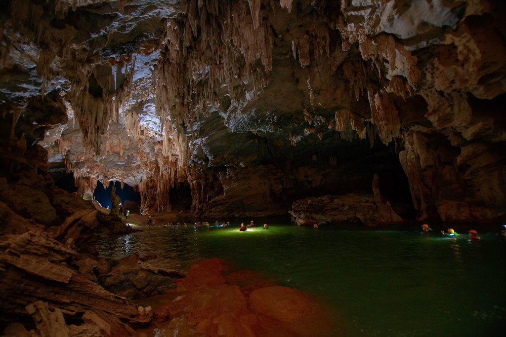 Swimming in Tu Lan cave