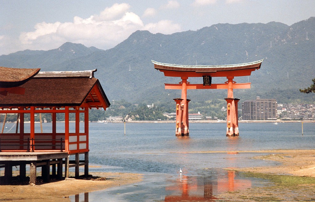 Torii gate  at the entrance of the Itsukushima Shrine in Miyajima