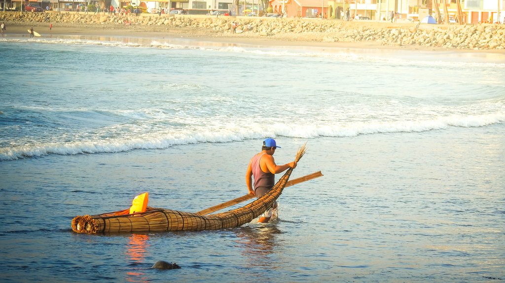Traditional fishing boat in Huanchaco.
