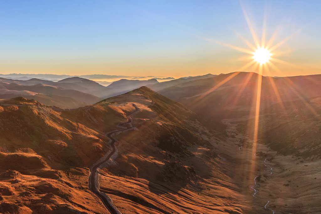Views of the Transalpina Roadway at Sunset