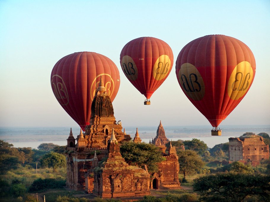 The incredible pagodas of Bagan are best seen from a hot-air balloon
