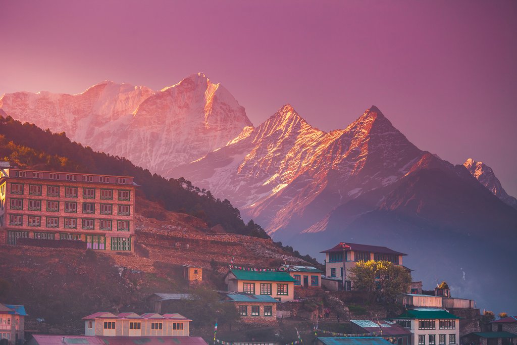 Return to Namche Bazaar in time for sunset