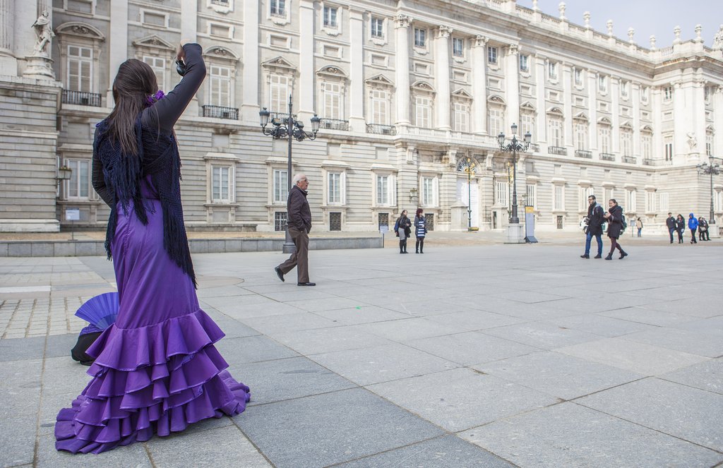 A flamenco  dancer outside Madrid's Royal Palace