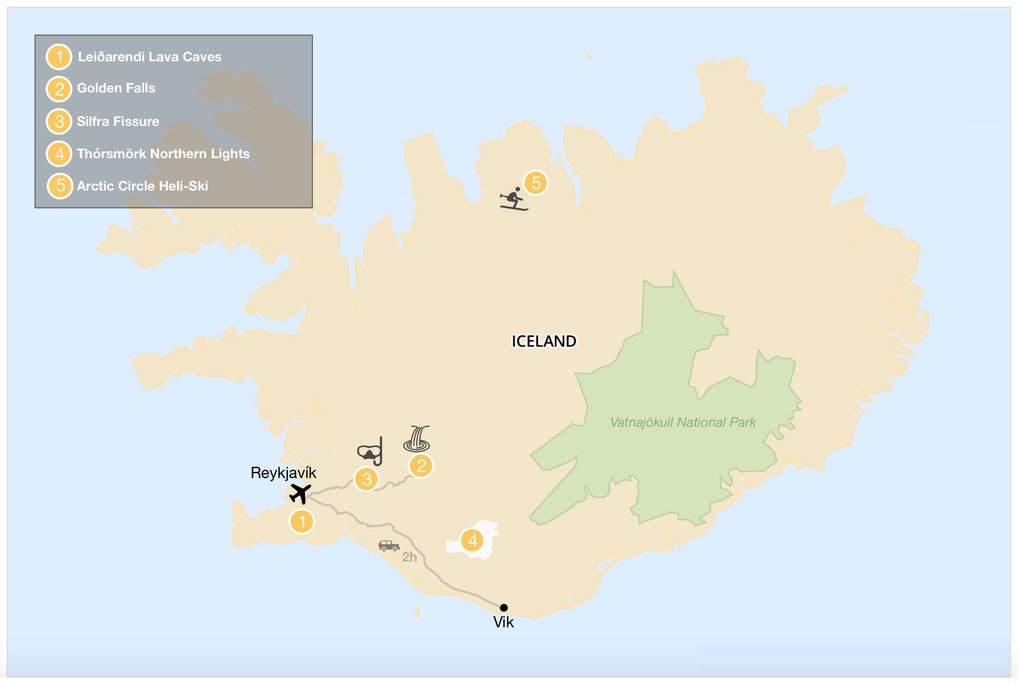 Map of best things to do in Iceland