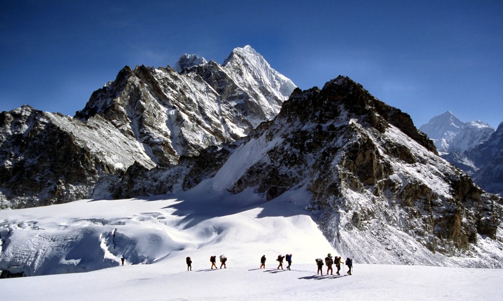 Trekkers crossing the Mera La near Mera Peak